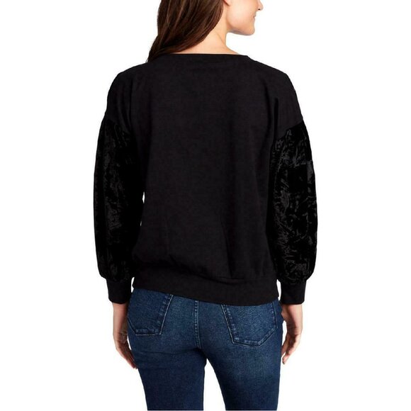 William Rast Womens Black Hannah Sweatshirt Velvet Inlay Crew Pullover Large NEW - Picture 3 of 4